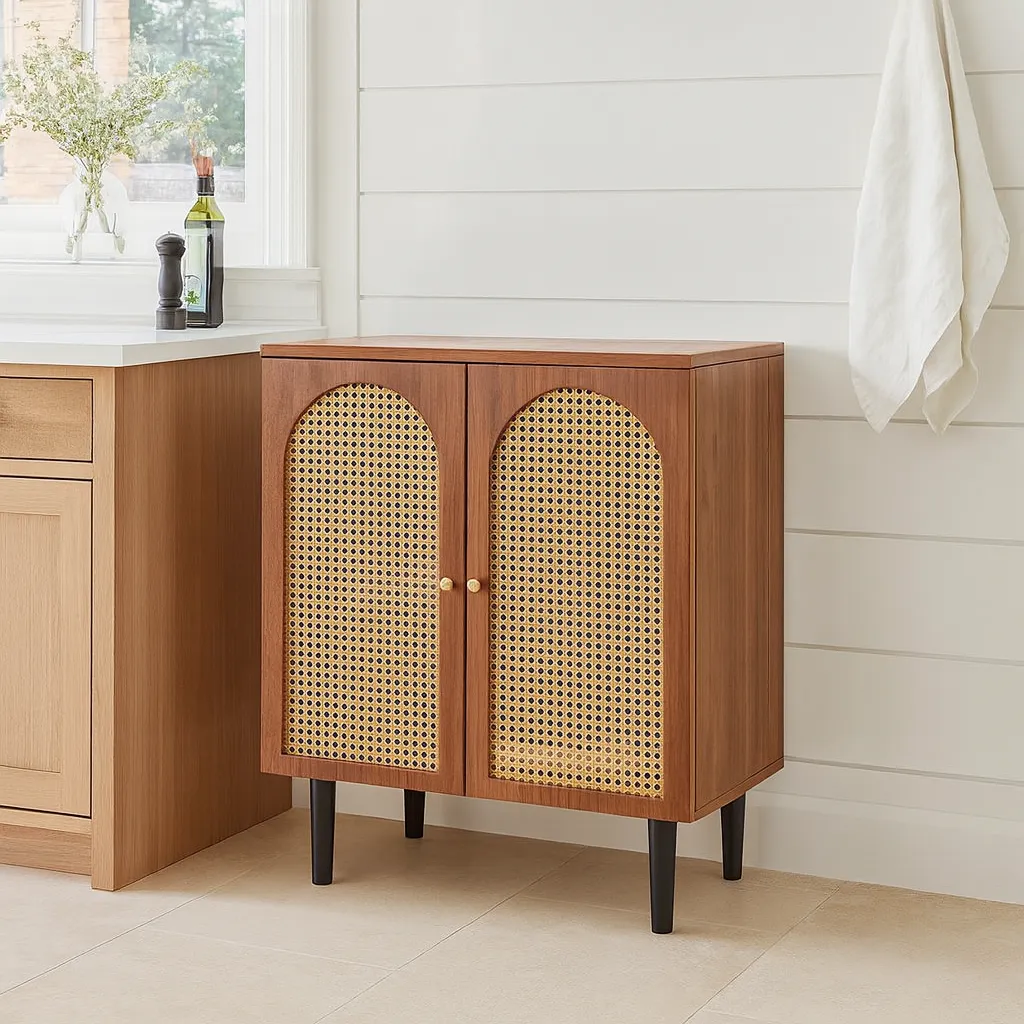 Art Deco Wooden Sideboard With Rattan Doors