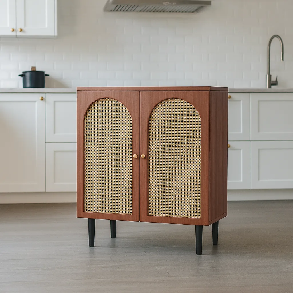 Art Deco Wooden Sideboard With Rattan Doors - Image 2