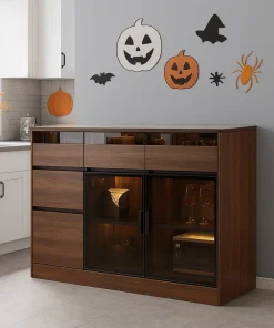 Alternative view of Contemporary Buffet Sideboard With Glass Doors And Storage Shelves