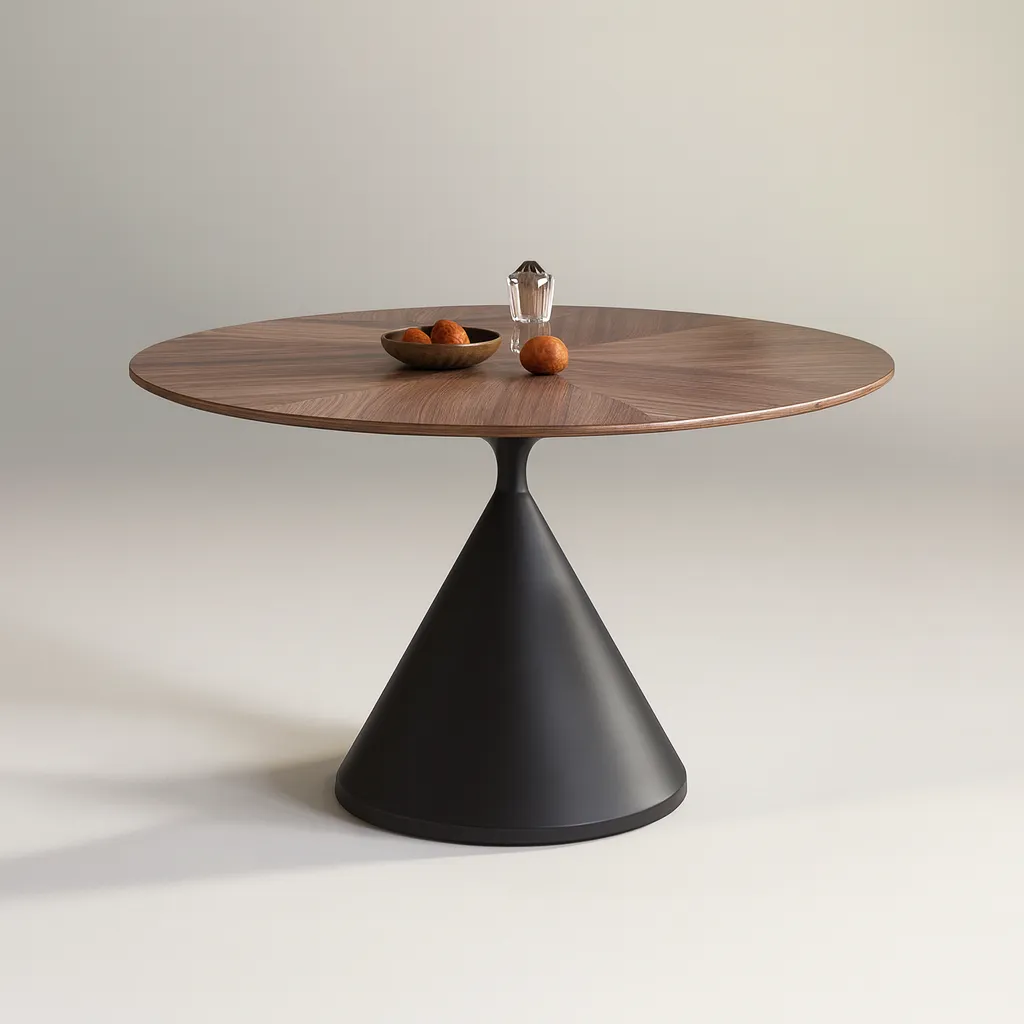 Contemporary Wooden Dining Table With Round Top - Image 4