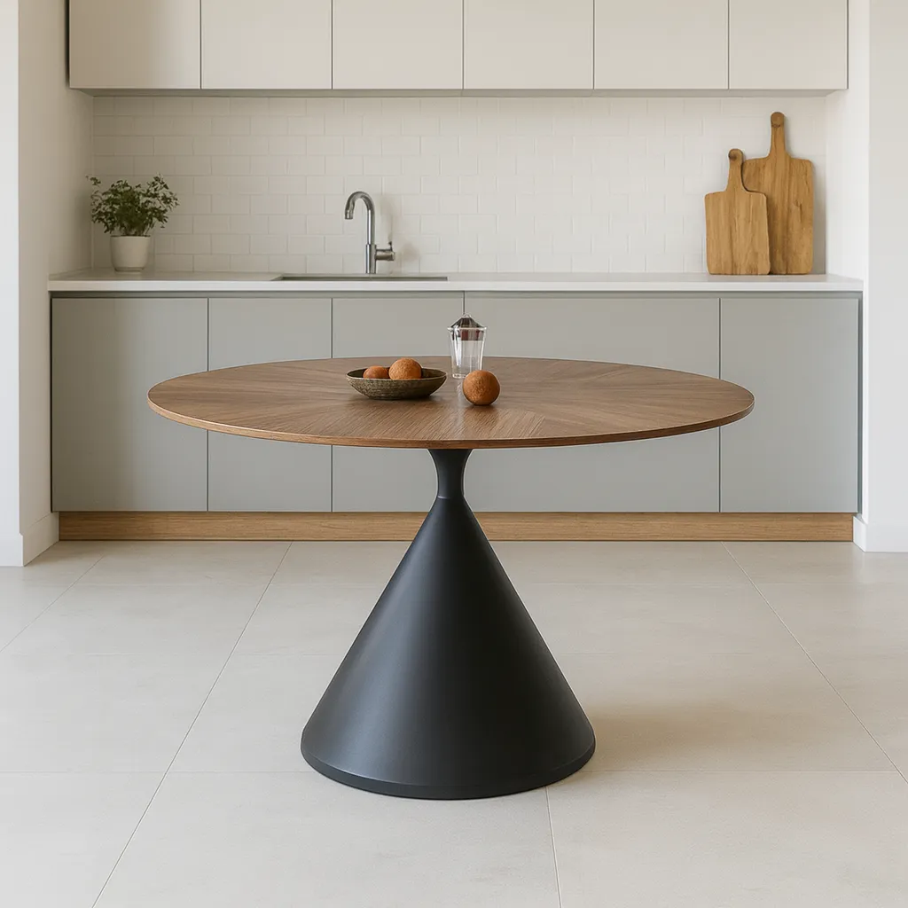 Contemporary Wooden Dining Table With Round Top - Image 3