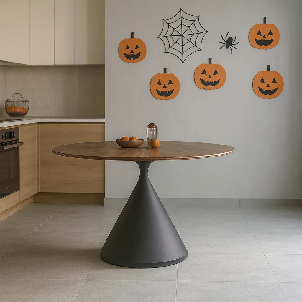 Contemporary Wooden Dining Table With Round Top - Image 2