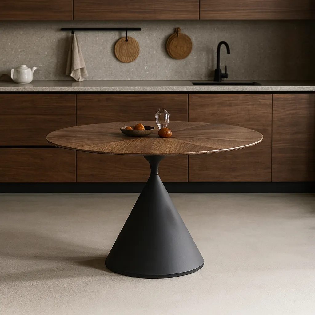 Contemporary Wooden Dining Table With Round Top
