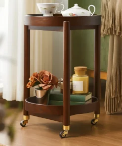 Modern Round Wooden Bar Cart With Wheels