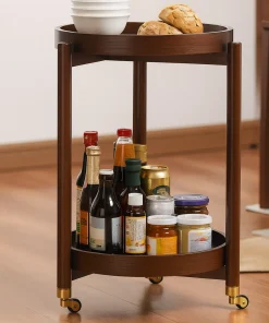 Alternative view of Modern Round Wooden Bar Cart With Wheels