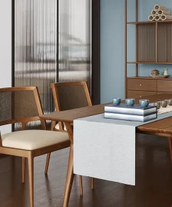 Modern Wooden Dining Chair With Upholstered Seat And Mesh Backrest For Kitchen