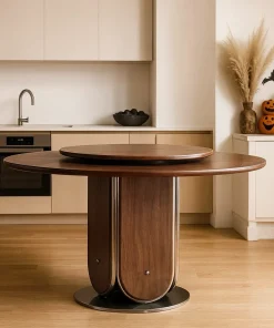 Modern Wooden Dining Table With Lazy Susan