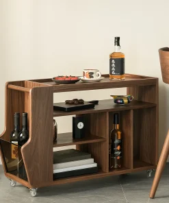 Modern Wooden Kitchen Cart With Open Storage And Wheels