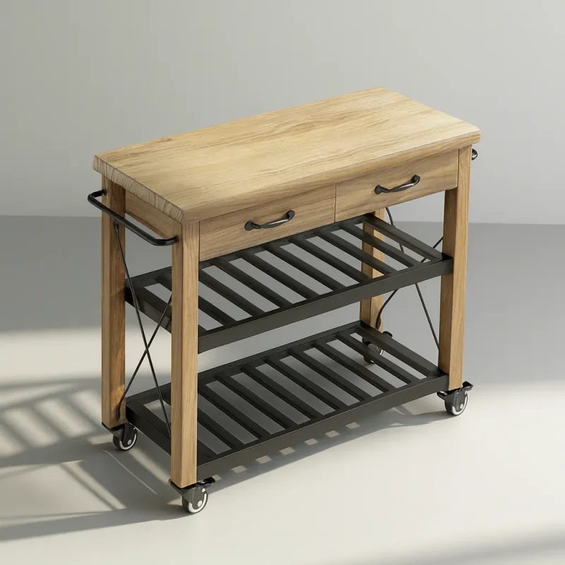 Modern Wooden Kitchen Island Cart With Storage And Wheels