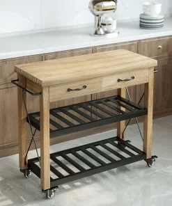 Modern Wooden Kitchen Island Cart With Storage And Wheels