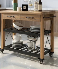Alternative view of Modern Wooden Kitchen Island Cart With Storage And Wheels