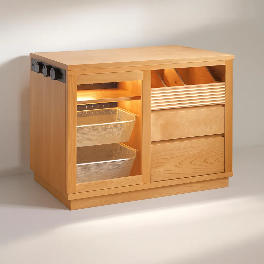 Modern Wooden Kitchen Island With Storage And Power Outlets - Image 4