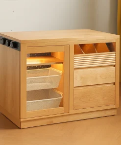 Modern Wooden Kitchen Island With Storage And Power Outlets