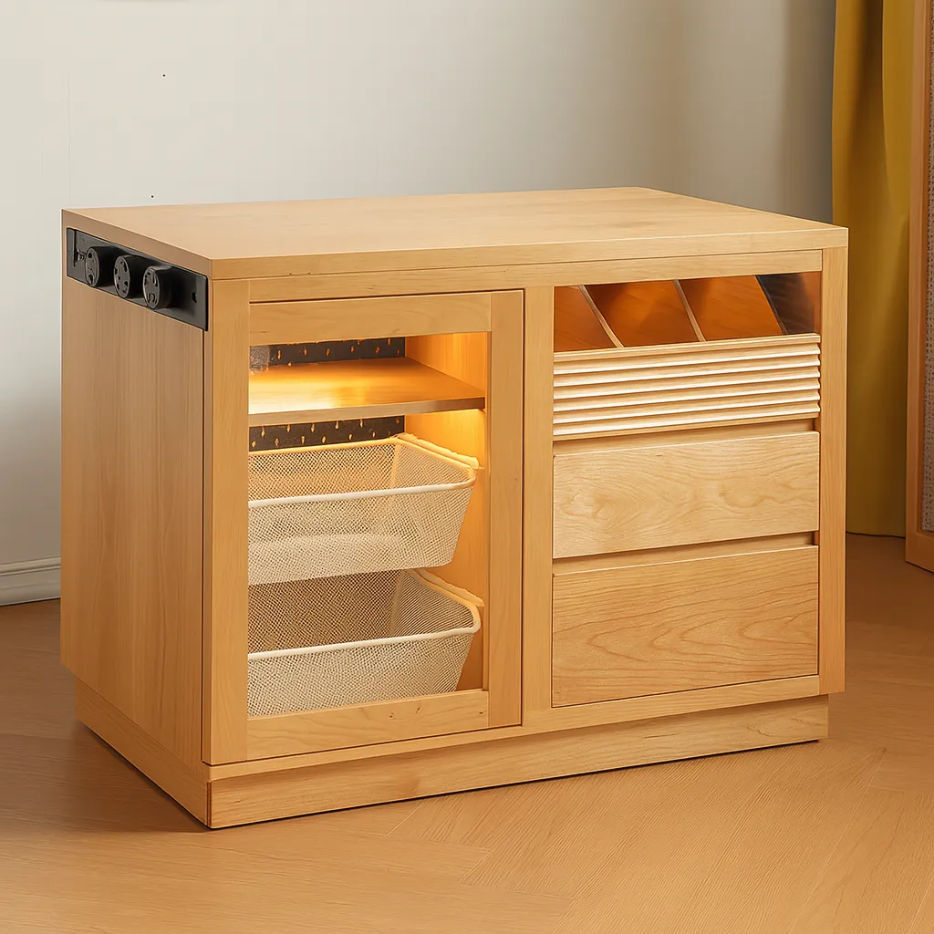 Modern Wooden Kitchen Island With Storage And Power Outlets - Image 2