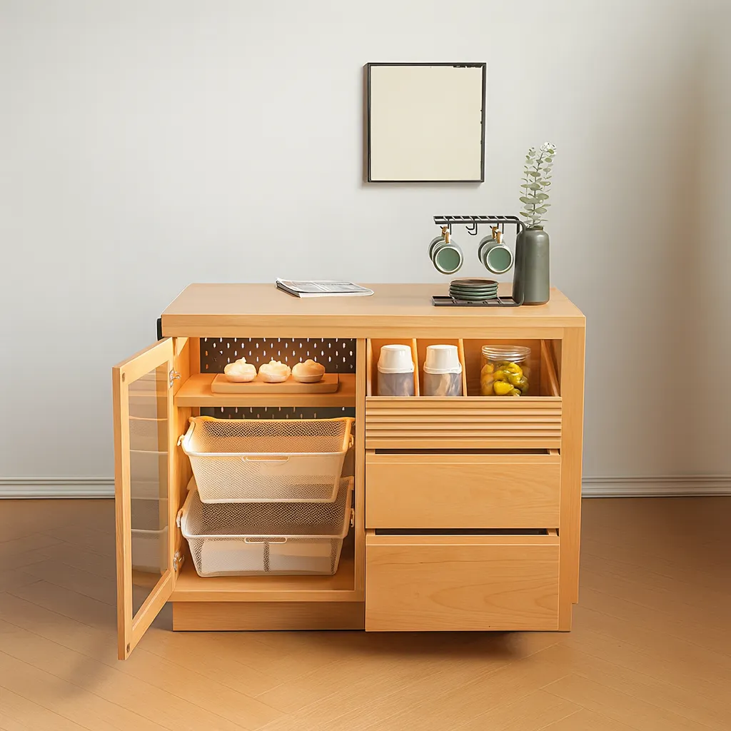 Modern Wooden Kitchen Island With Storage And Power Outlets - Image 3