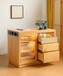 Modern Wooden Kitchen Island With Storage And Power Outlets