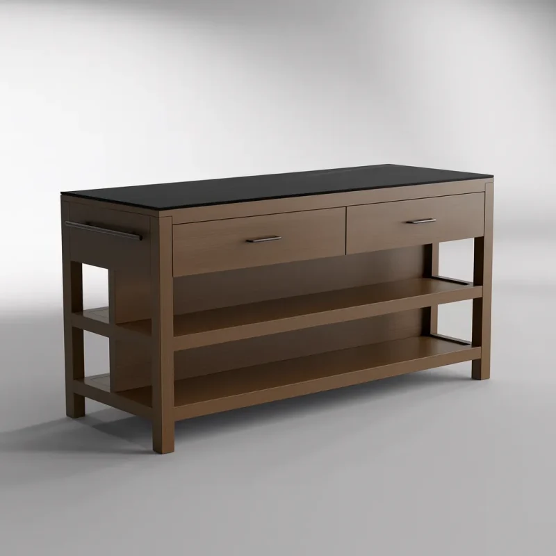 Modern Wooden Kitchen Island With Storage Shelves And Drawers