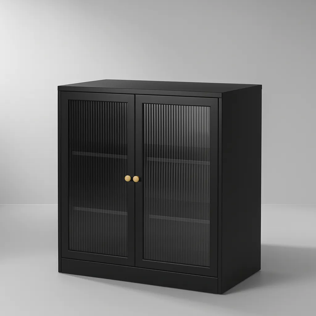 Modern Wooden Kitchen Storage Cabinet With Glass Doors - Image 4