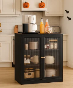 Alternative view of Modern Wooden Kitchen Storage Cabinet With Glass Doors