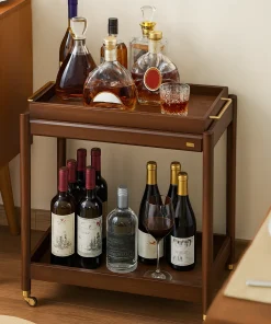 Modern Wooden Kitchen Trolley With Drawer And Storage Shelf