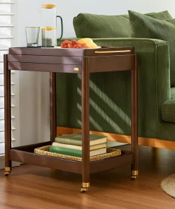 Modern Wooden Kitchen Trolley With Drawer And Storage Shelf