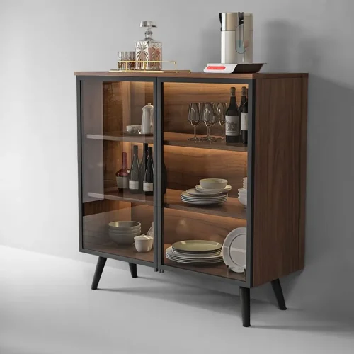Modern Wooden Sideboard With Glass Doors