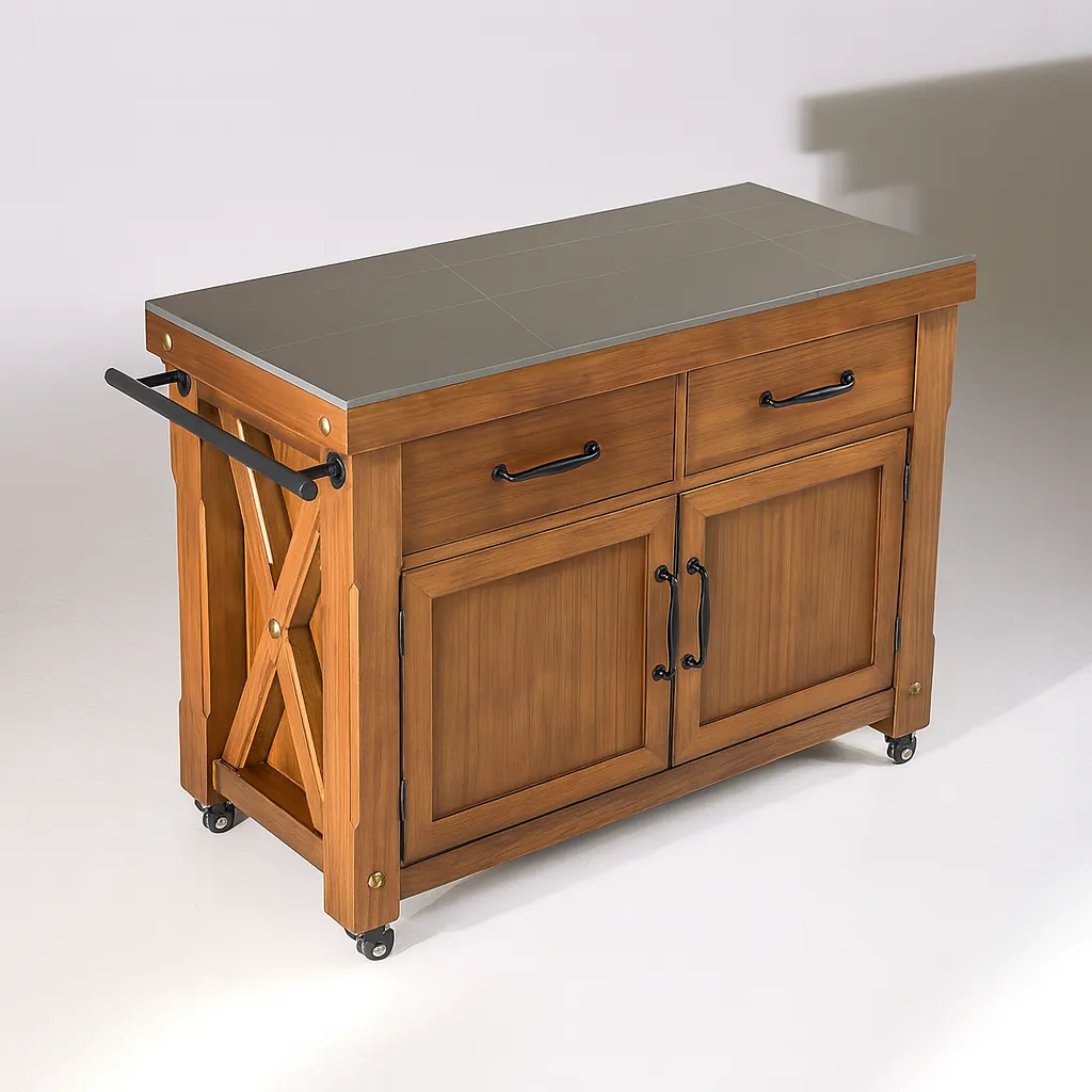 Wooden Kitchen Island Cart With Storage Cabinets And Drawers - Image 4