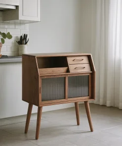Wooden Sideboard With Shelf And Sliding Doors