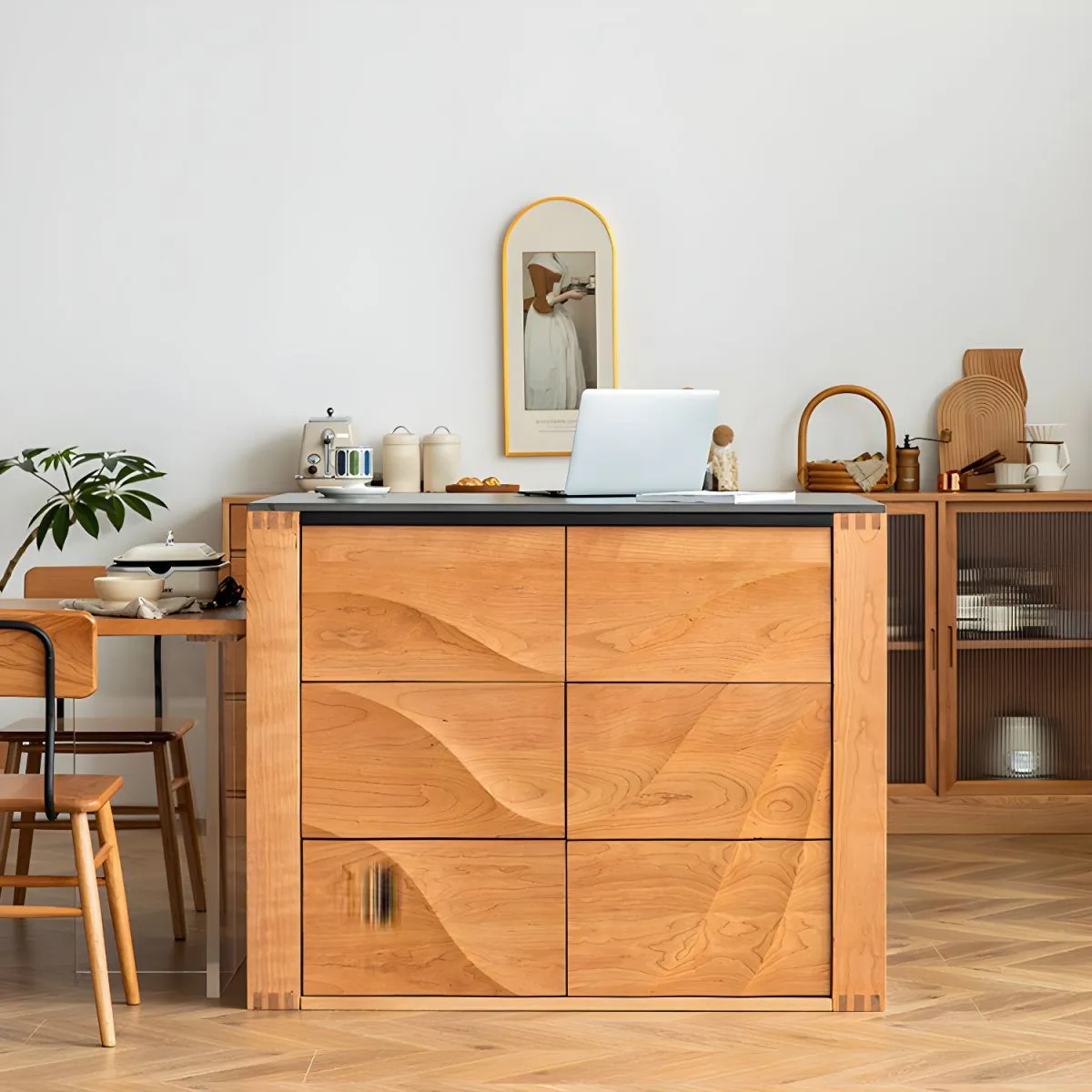 Modern Wooden Kitchen Island With Wave