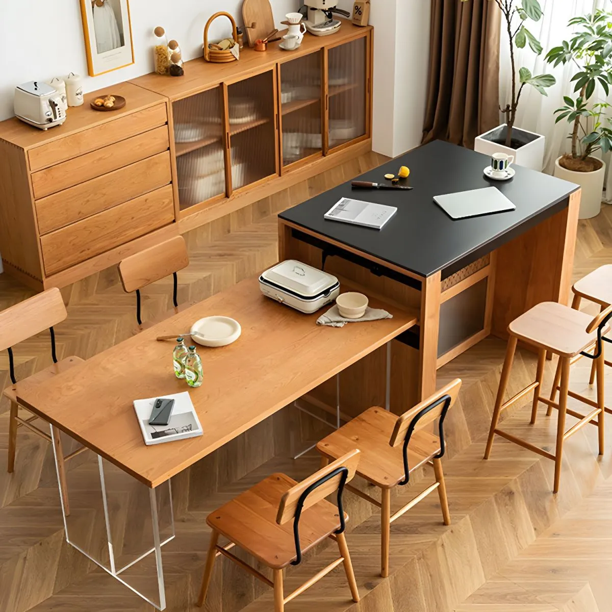 Modern Wooden Kitchen Island With Wave - Image 3