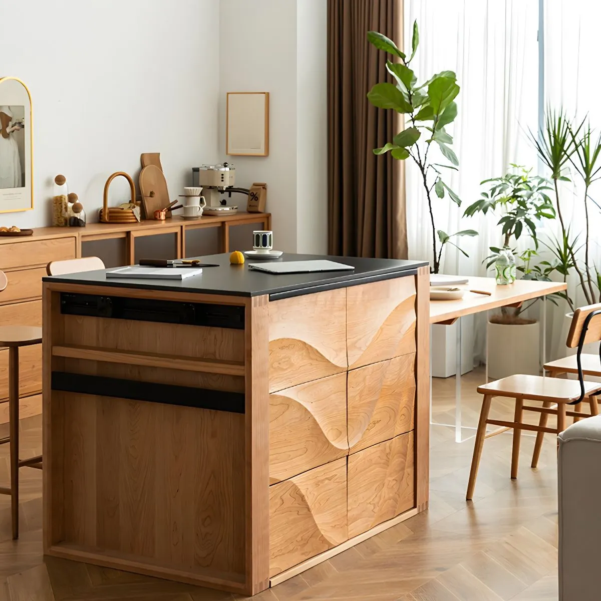 Modern Wooden Kitchen Island With Wave - Image 2