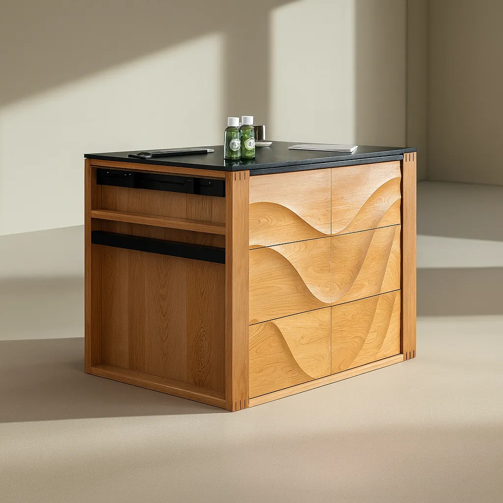 Modern Wooden Kitchen Island With Wave - Image 4